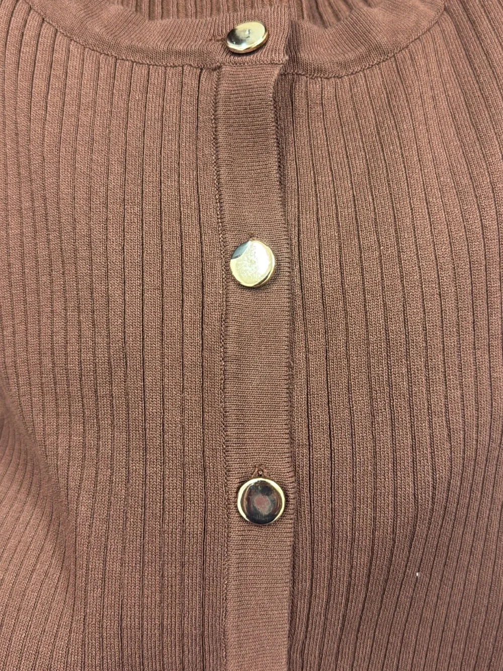 Fashion Nova Brown Ribbed Button-Front Long Sleeve Crop Top/Cardigan